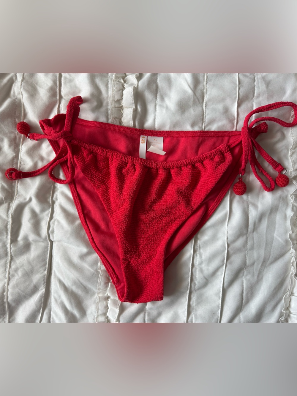 Red Tie-Side Bikini Bottoms women Gianni Bini swimsuit with cute dangly balls